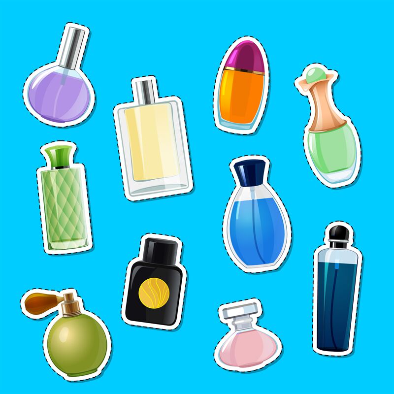 Vector perfume bottles stickers of set illustration By ONYX ...