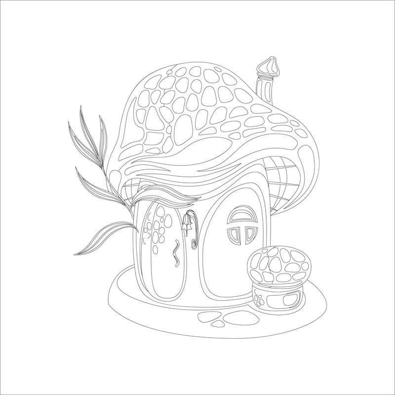 Coloring page with mushroom house By SmartStartStocker | TheHungryJPEG.com