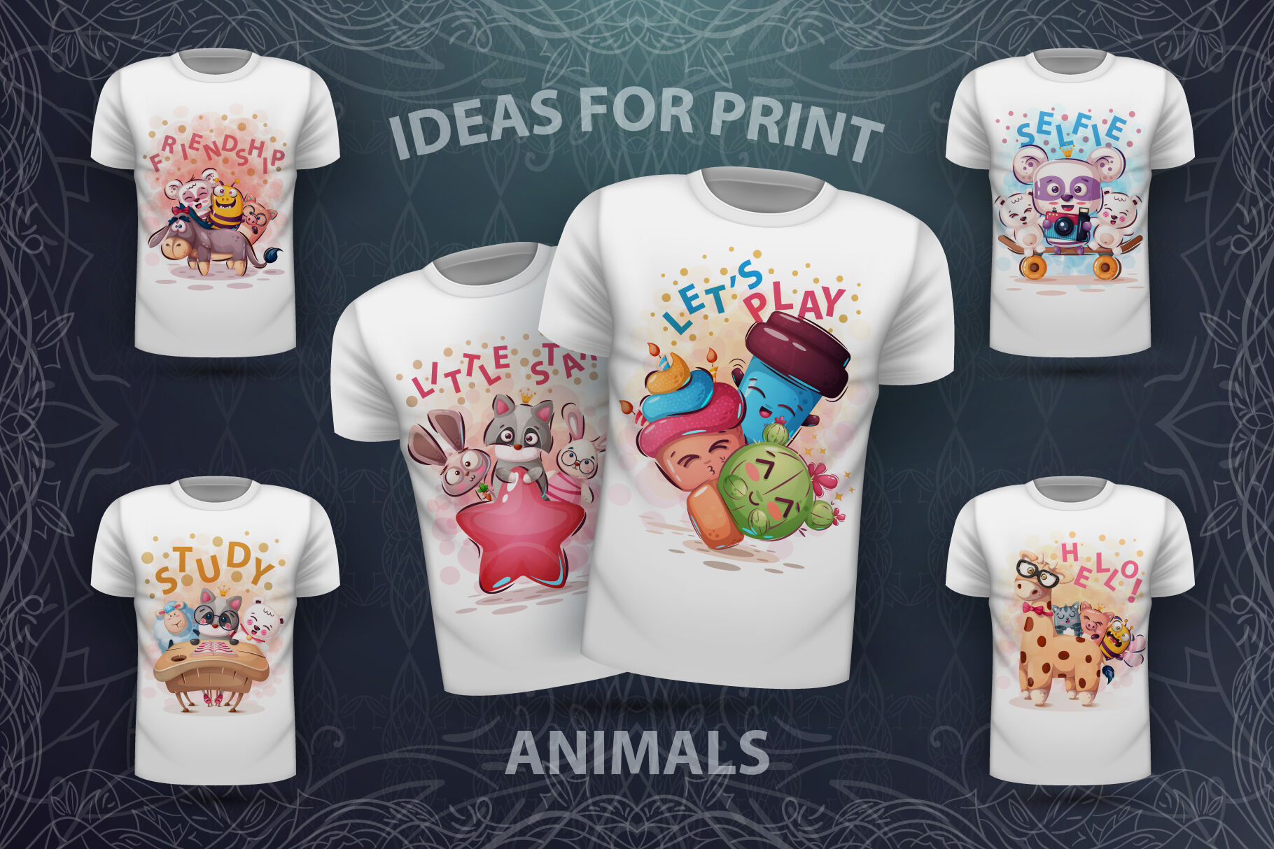 Set cute animals - for print t-shirt By rwgusev | TheHungryJPEG.com