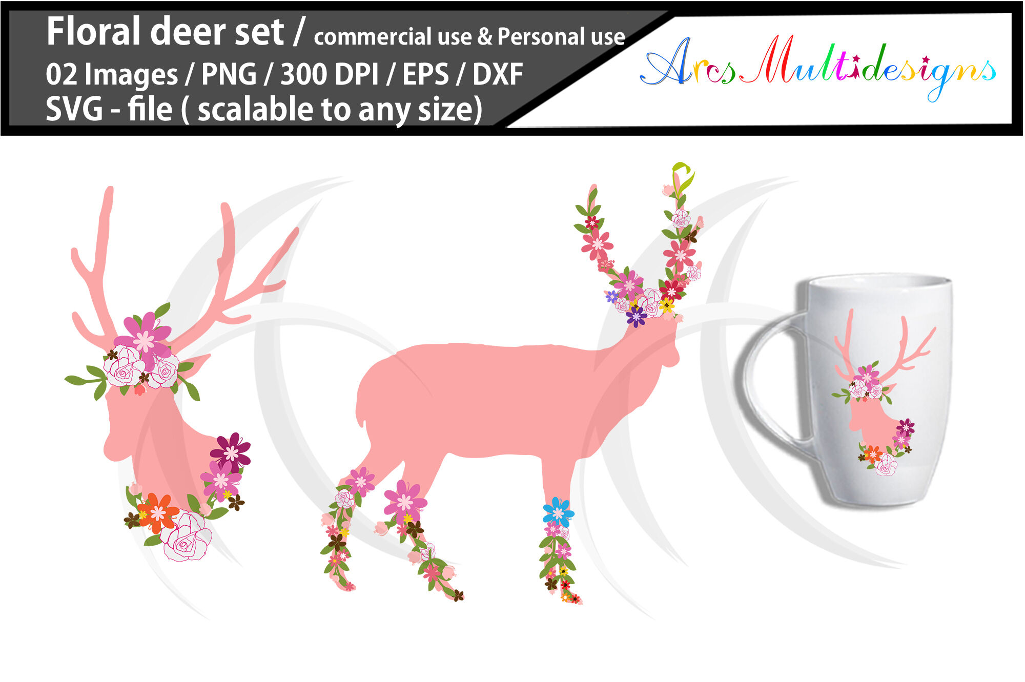 Download Floral Deer Svg Flower Deer Svg Silhouette By Arcsmultidesignsshop Thehungryjpeg Com