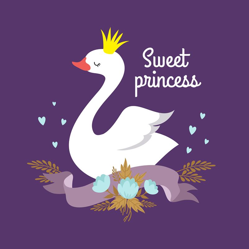 Cute cartoon white baby swan princess vector graphics for poster or gi By  Microvector | TheHungryJPEG