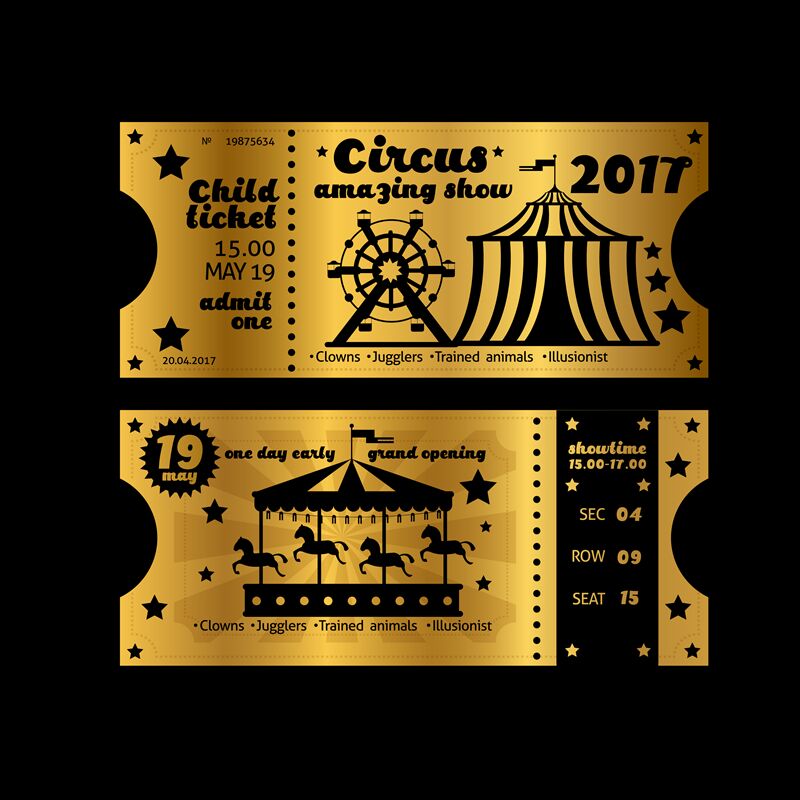 Vintage party invitation. Retro circus carnival ticket template Vector By  Microvector