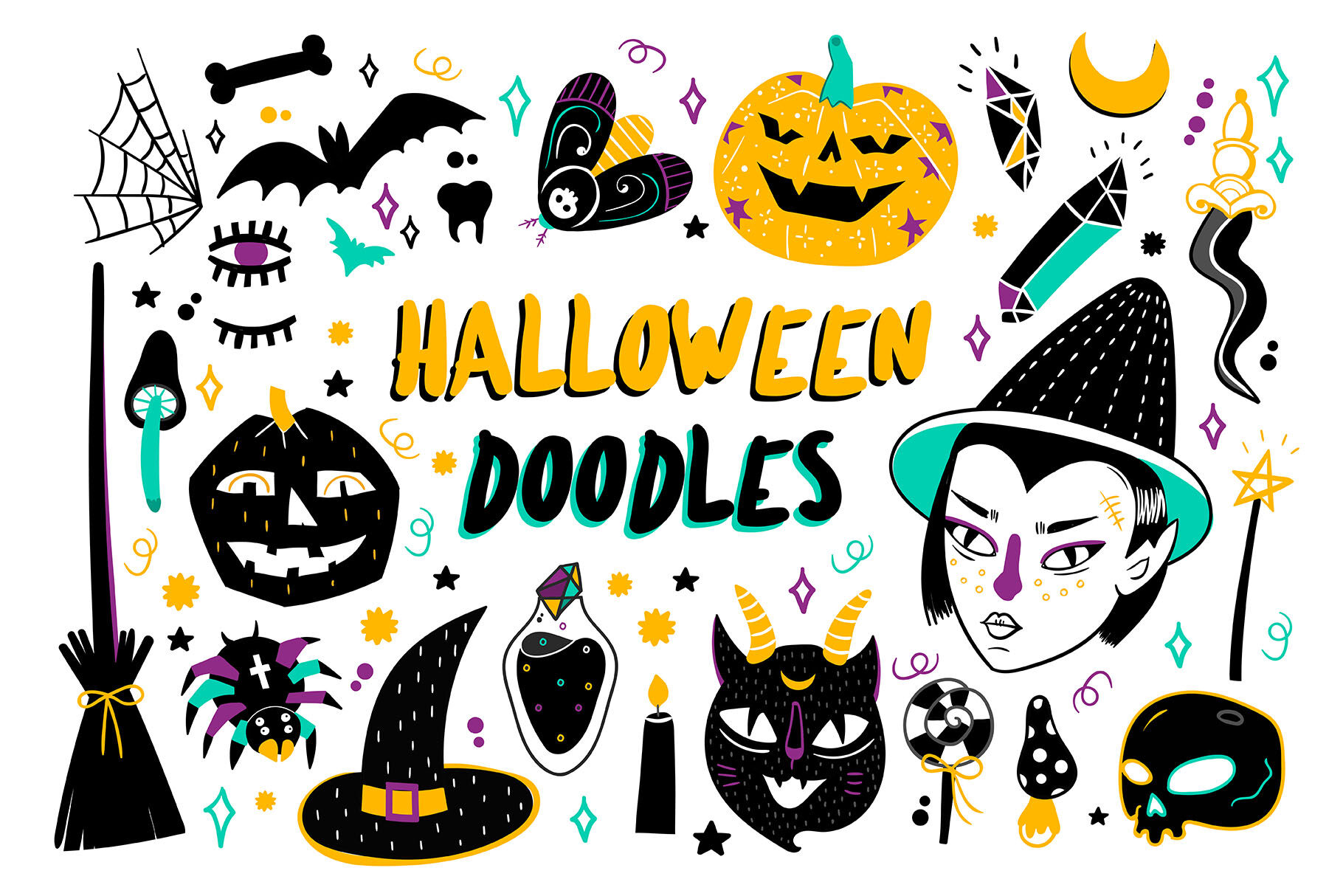 Halloween Doodles By Twisted Tail Thehungryjpeg Com