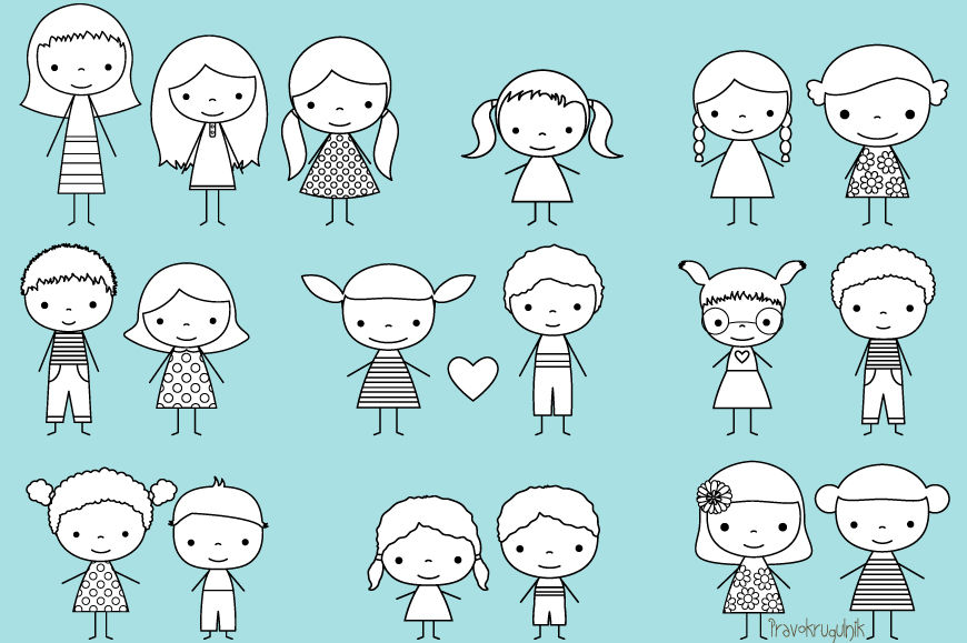 stick figure girl clipart black and white