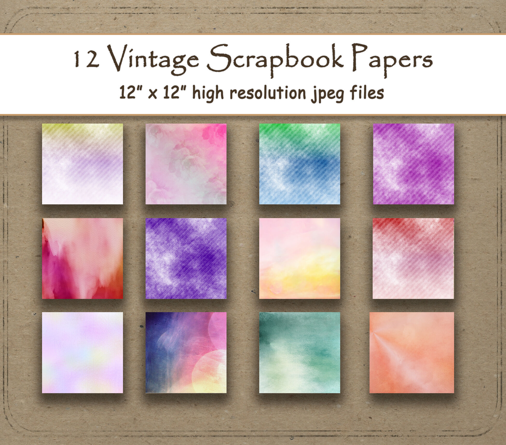 Watercolor digital paper and dry brush digital background downloadable file for printed scrapbook pages and collage 300 dpi jpg CMYK