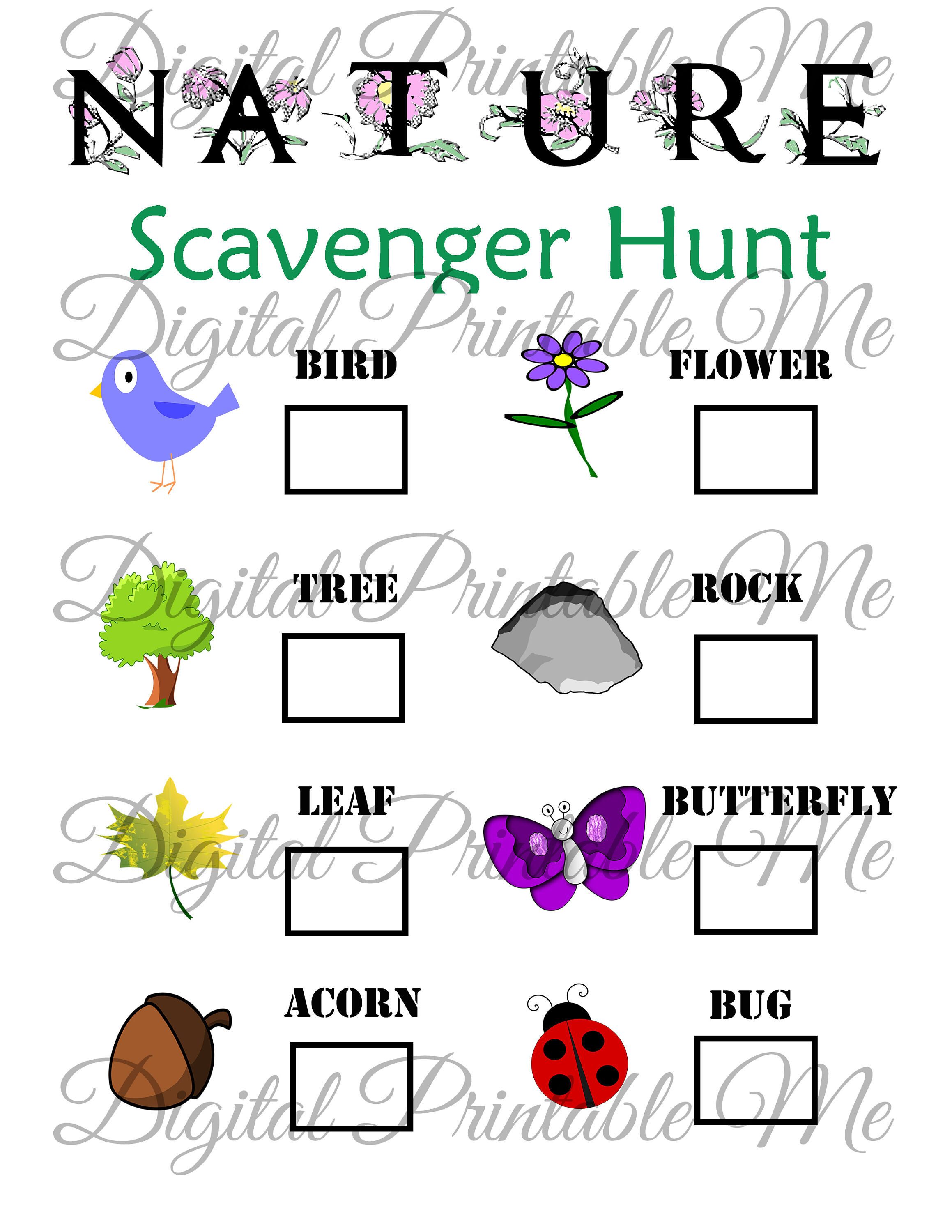 Nature Scavenger Hunt Printable, Kids Activity, Backyard, Game, Downlo ...