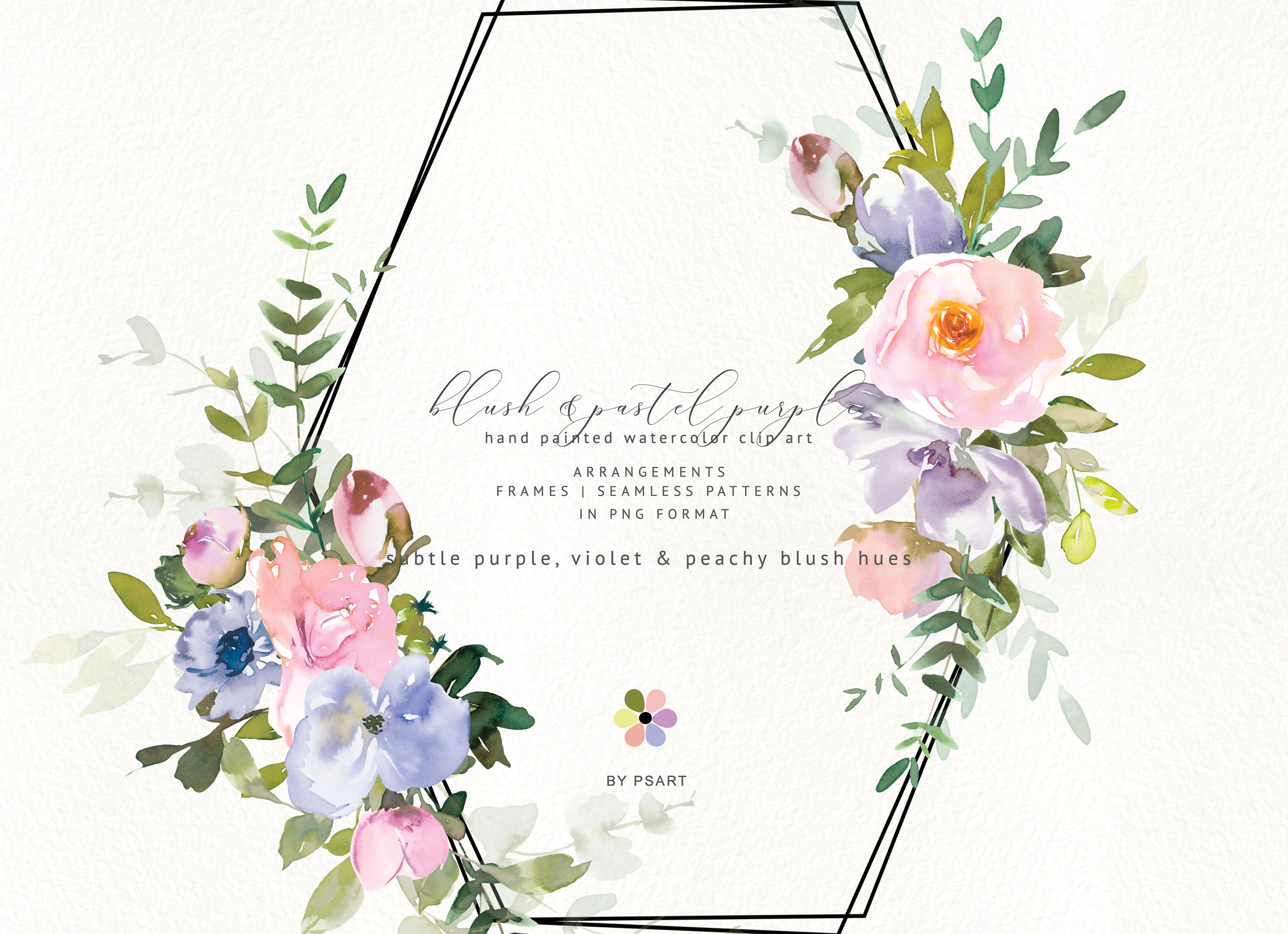 Watercolor Blush Purple Floral Clipart Collection By Patishop Art Thehungryjpeg Com