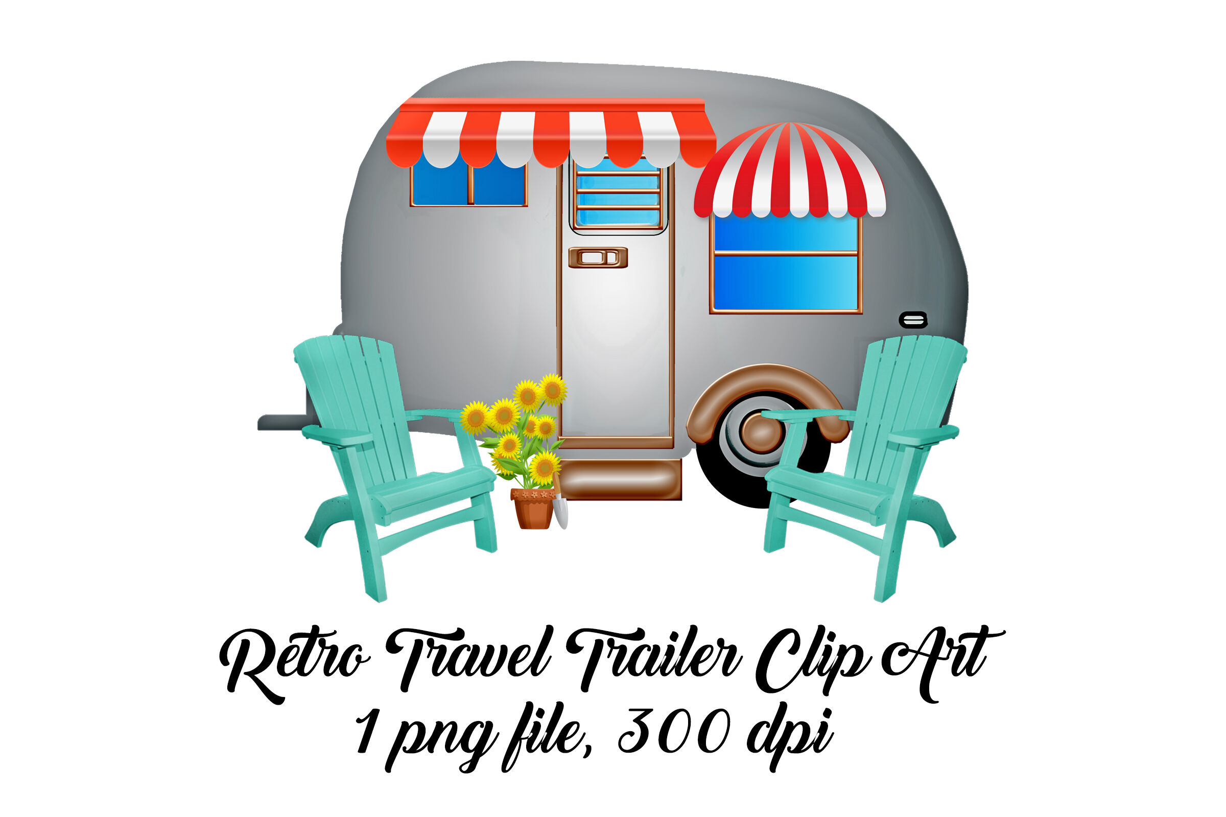 Retro Travel Trailer with Chairs Clip Art By Me and Ameliè
