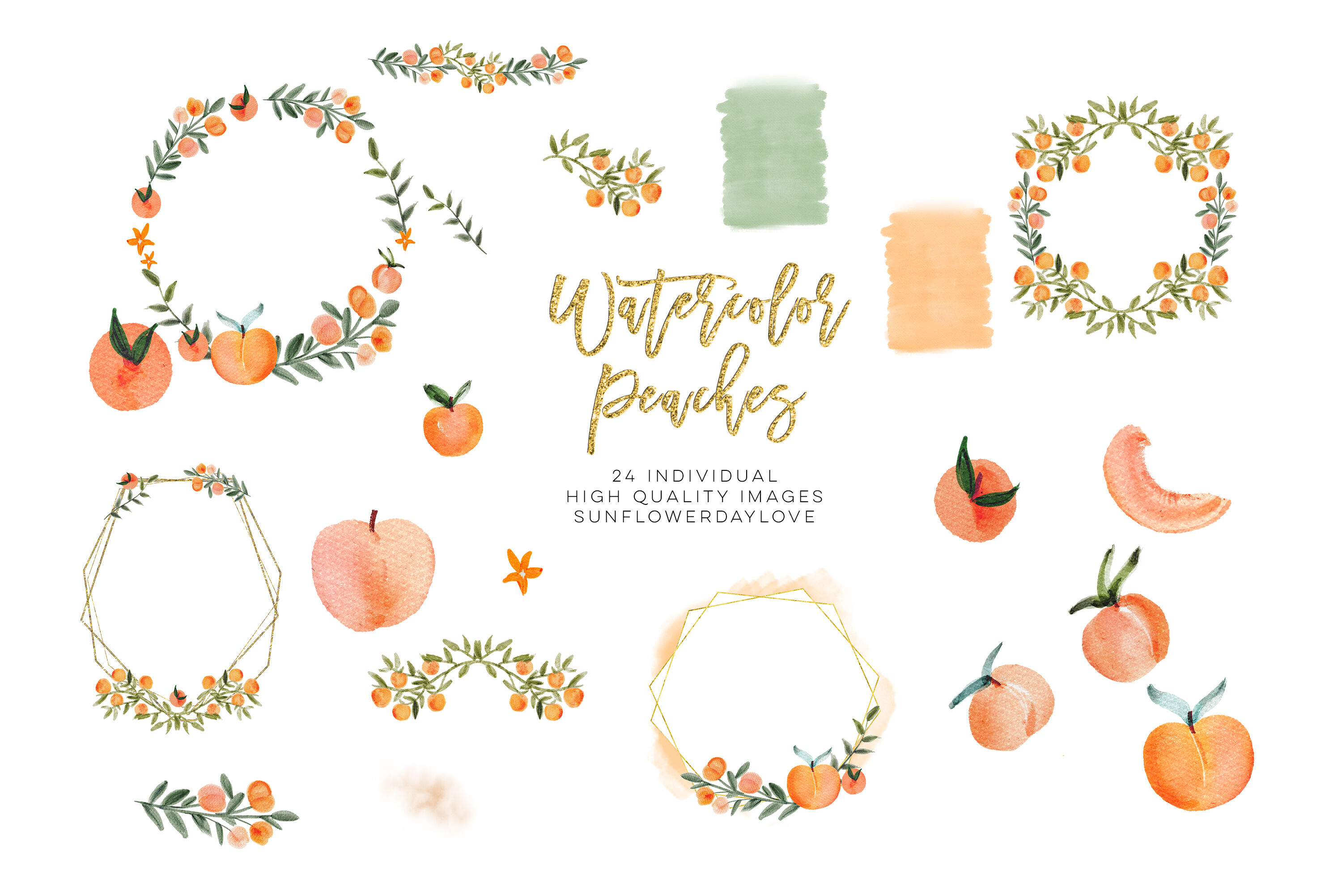 Watercolor Peach Clip Art Peach Leaves Clipart By Sunflower Day Love Thehungryjpeg 9978