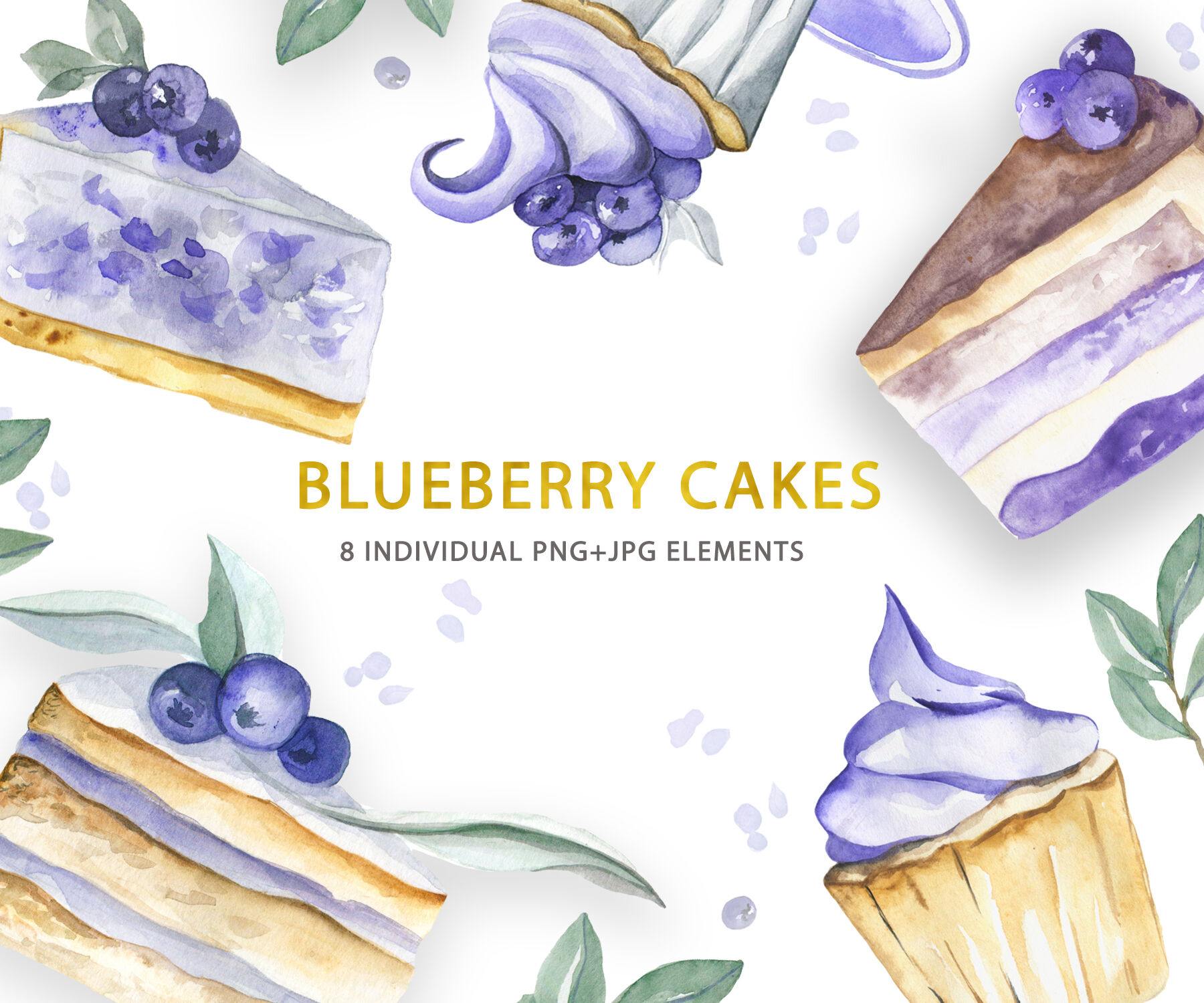 Watercolor Blueberry Cakes collection By ArtMaslyanaya | TheHungryJPEG.com