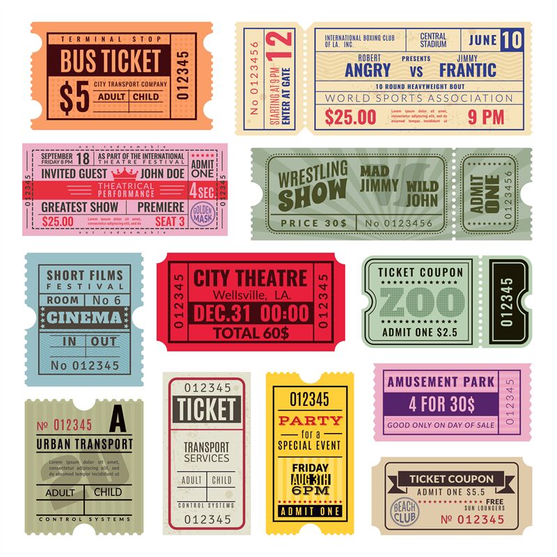 Vintage Tickets Hand Ticket Of Circus Cinema And Concert Party Old By Yummybuum Thehungryjpeg Com