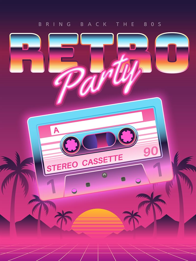 Cassettes Poster Retro Disco Party 80s 90s Banner Vintage Audio Cas By Yummybuum Thehungryjpeg Com
