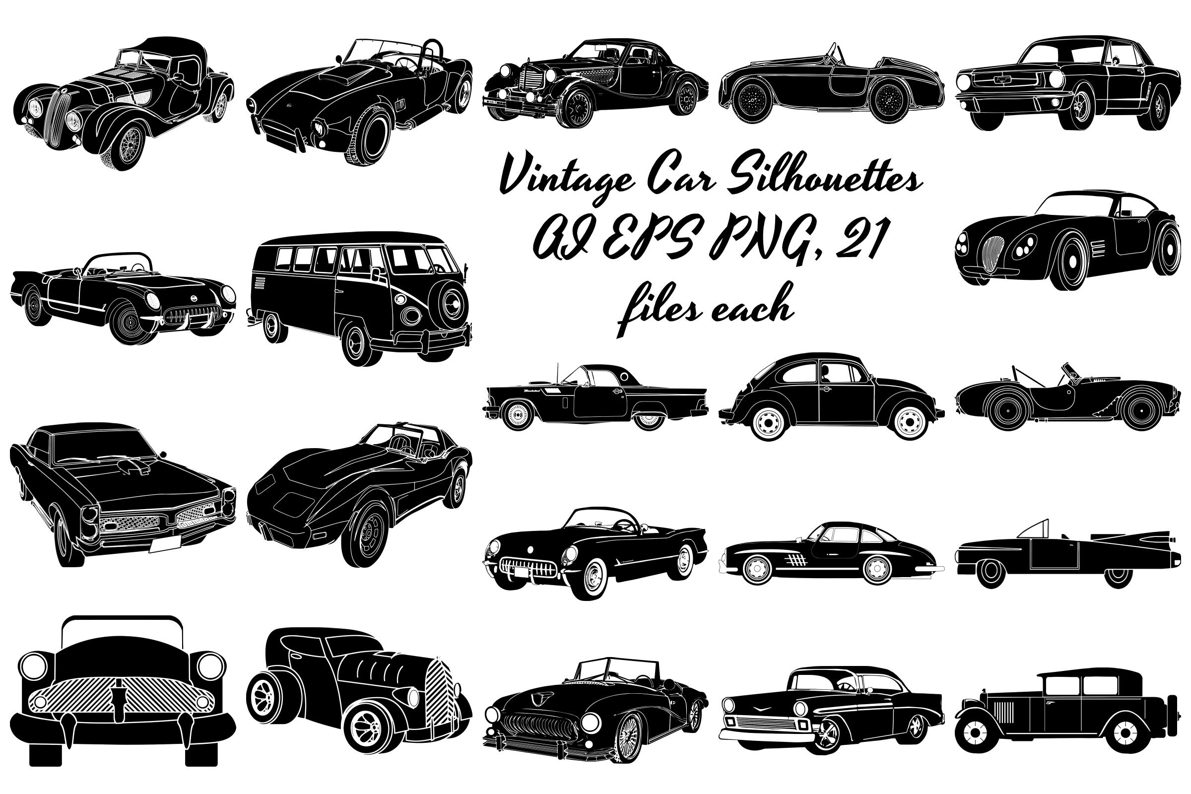 Vintage Car Silhouettes AI EPS PNG By Me and Ameliè | TheHungryJPEG.com