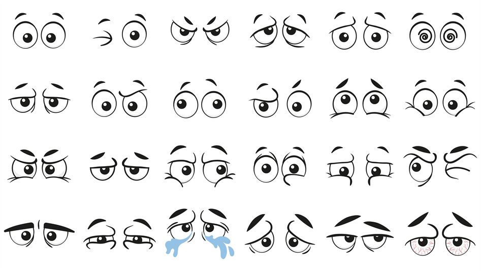Funny cartoon eyes. Human eye, angry and happy facial eyes expressions By  Tartila | TheHungryJPEG