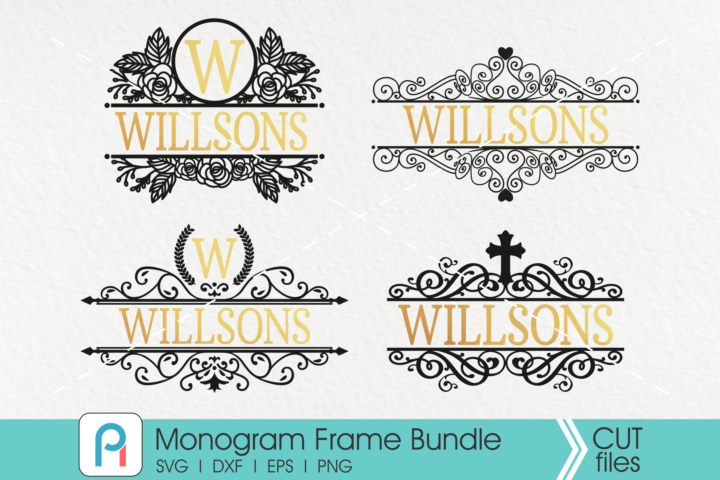 Download Monogram Frame Svg, Split Monogram Svg, Monogram Svg By Pinoyart | TheHungryJPEG.com