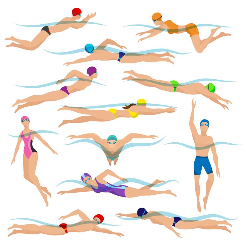 Swimming People In Action Poses Stock Illustration - Download Image Now -  Swimming, Swimming Pool, Cartoon - iStock