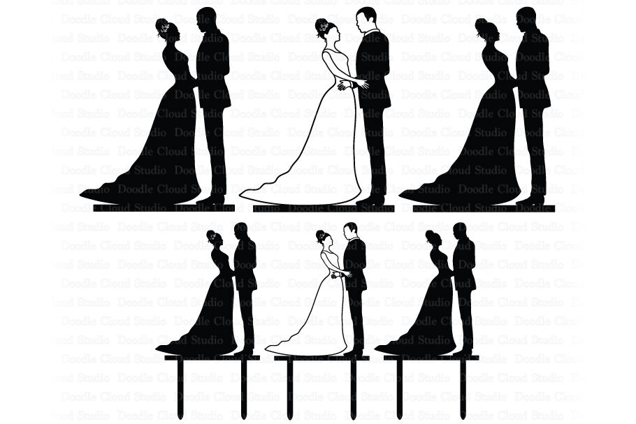Download Wedding Cake Topper Bride And Groom Svg Black Couple Wedding Png By Doodle Cloud Studio Thehungryjpeg Com