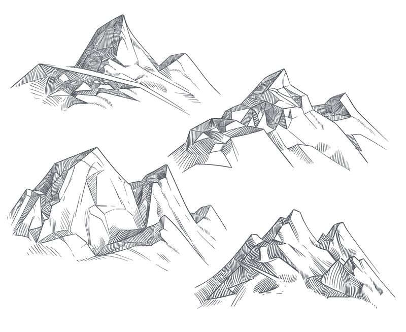 Hand Drawing Mountain Peaks Isolated Retro Etching Sketch Vector Illus By Microvector Thehungryjpeg Com