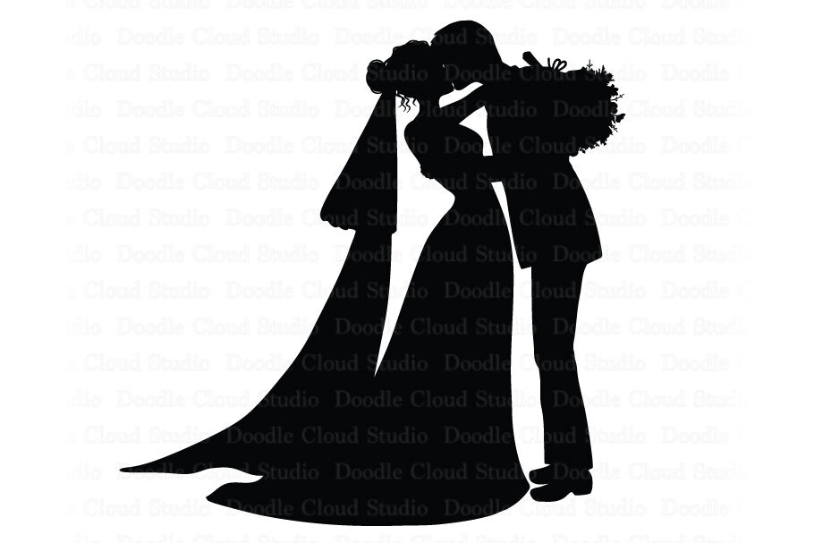 Kiss Bride And Groom Svg Wedding Couple Svg Romantic Wedding By Doodle Cloud Studio Thehungryjpeg Com