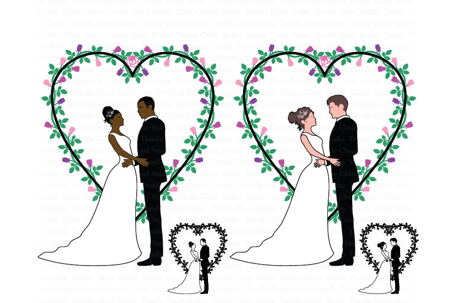 Wedding Couples SVG, Bride and Groom SVG, Wedding Heart Clipart. By Doodle Cloud Studio ...