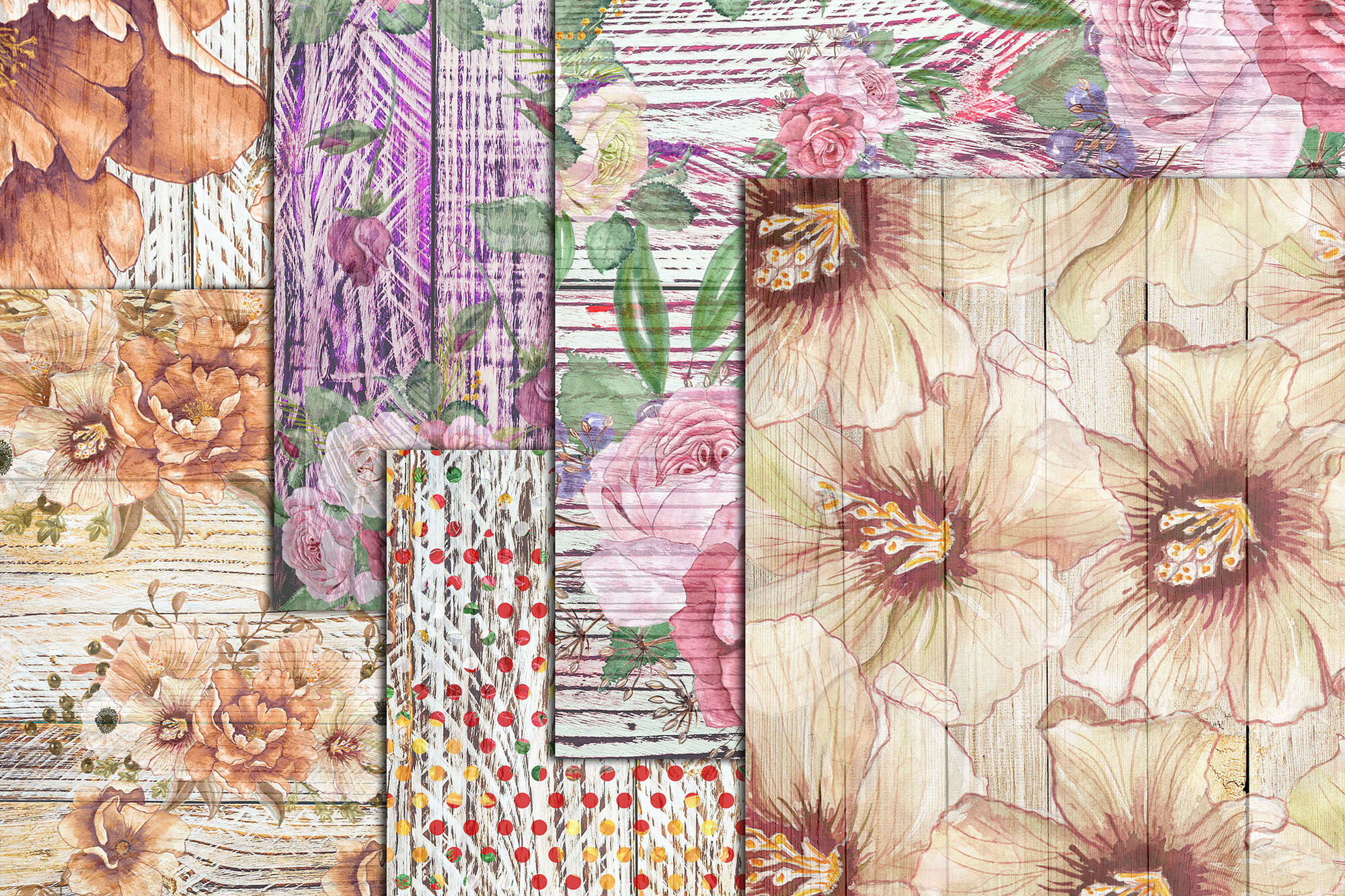 Download Wood Paper, Floral Paper, Shabby digital paper, A4 papers ...