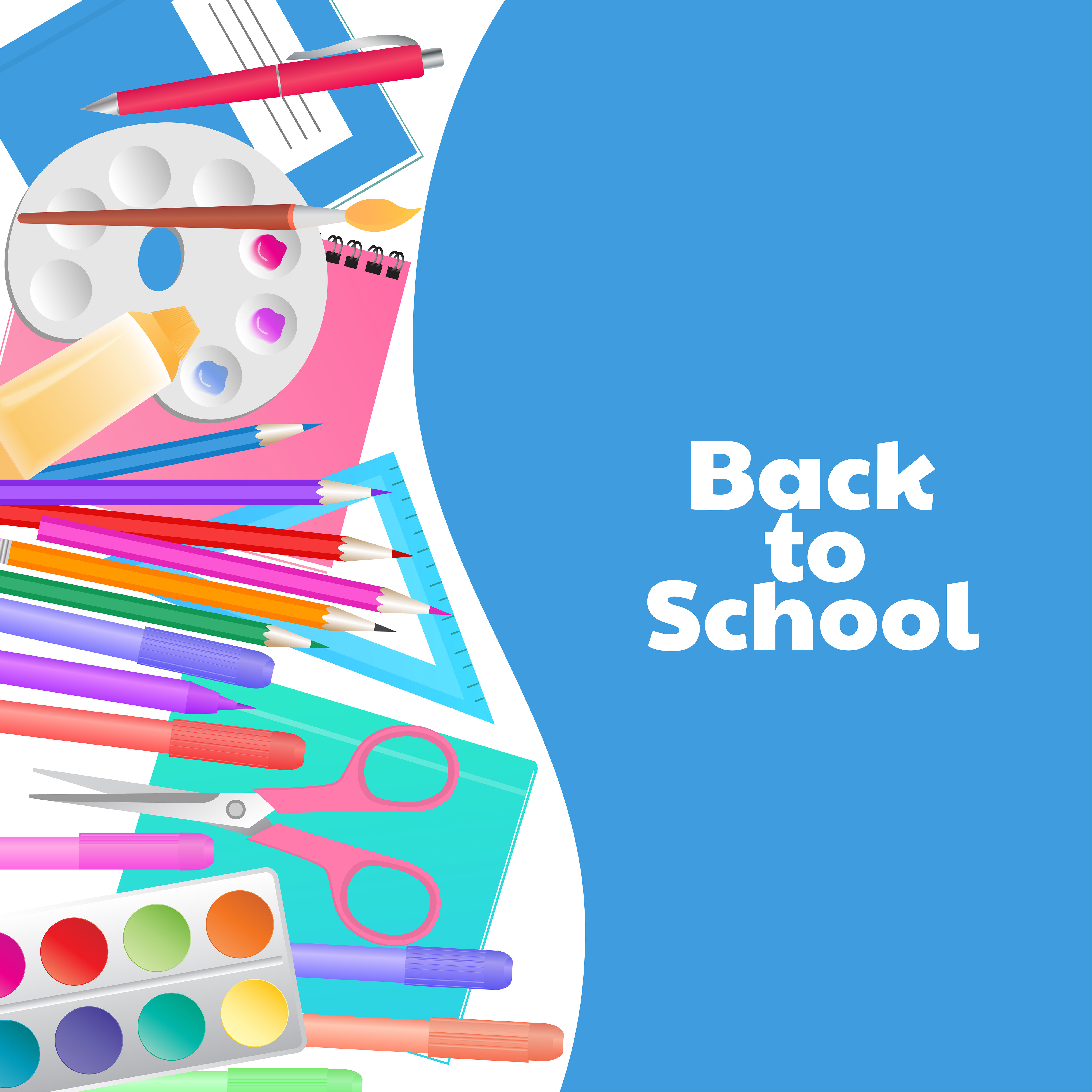 Back To School Banner Backpack With Study Supplies Stationery By