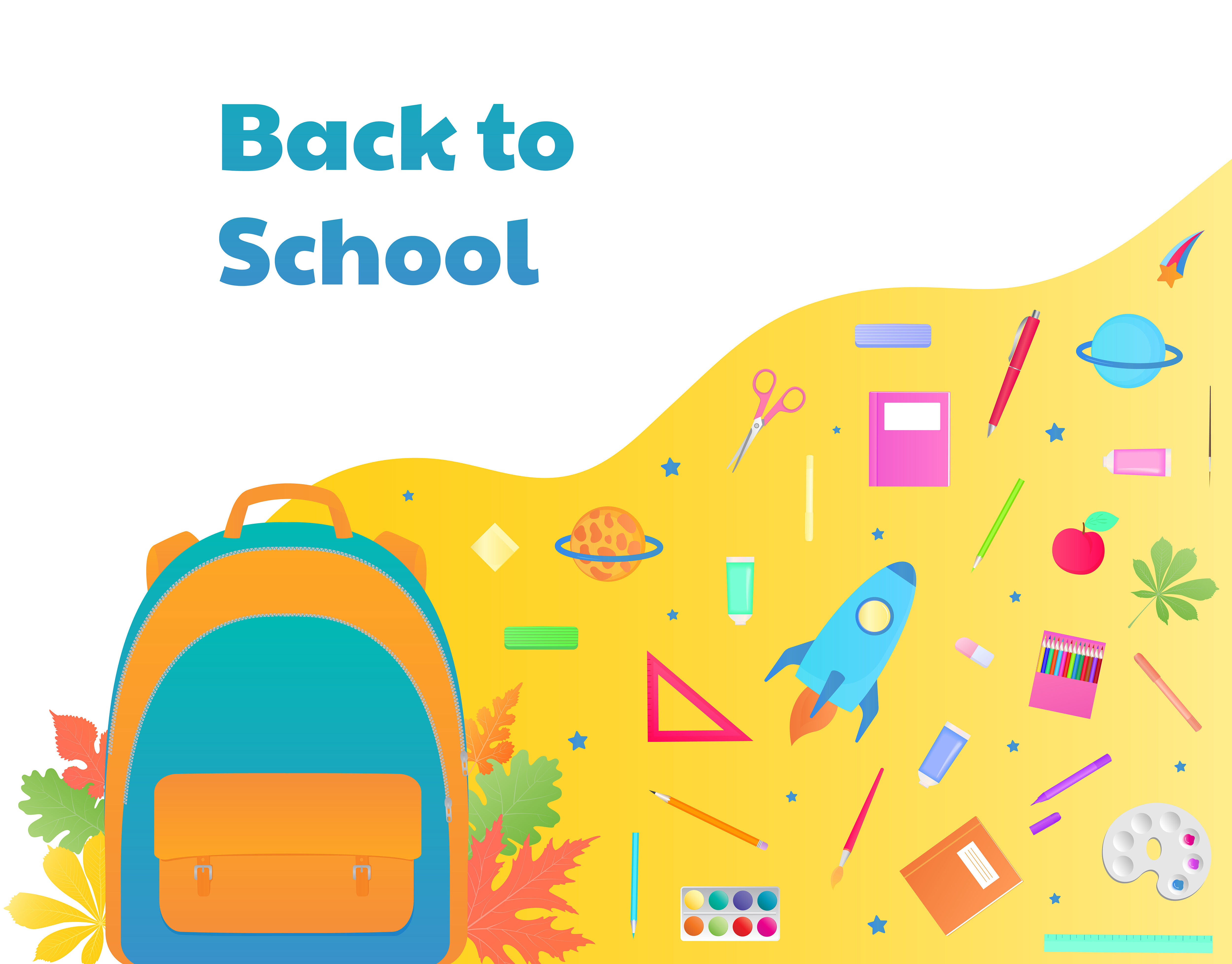 Back To School Banner Backpack With Study Supplies Stationery By