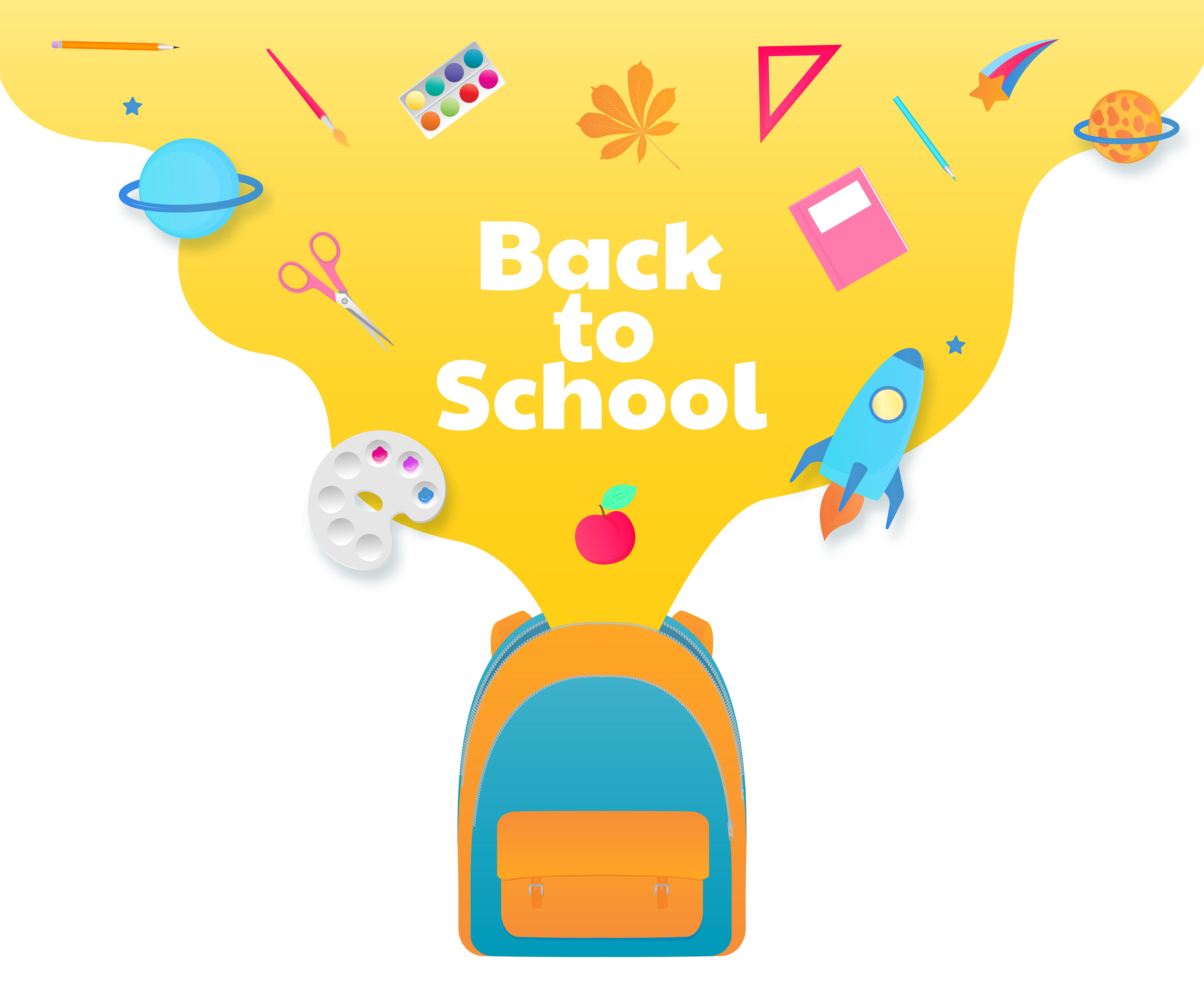 Back To School Banner Backpack With Study Supplies Stationery By