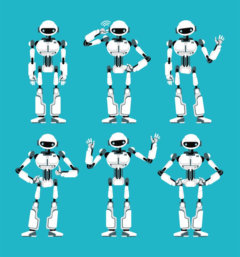 Spaceman robot android in different poses. Cute cartoon futuristic hum By  Microvector | TheHungryJPEG