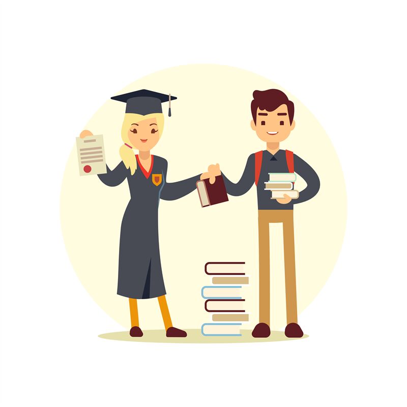 Graduate and books to student. Cartoon character school people By  Microvector | TheHungryJPEG