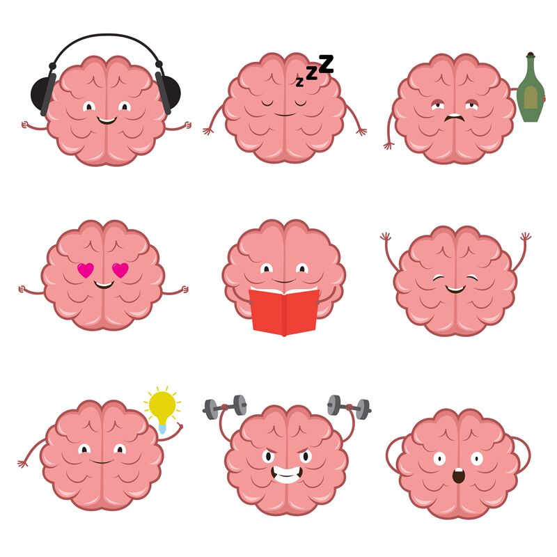 Funny strong, healthy and smart brain. Brains emotions vector cartoon By  Microvector | TheHungryJPEG