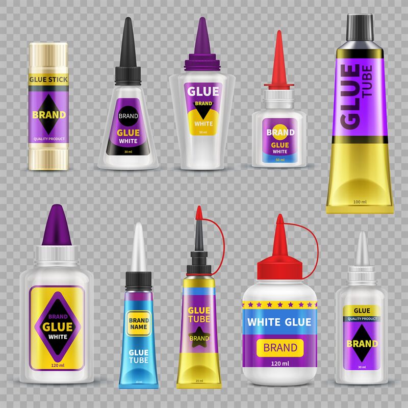 Glue vector gluestick and gluely liquid in bottle or plastic tube for gluei…
