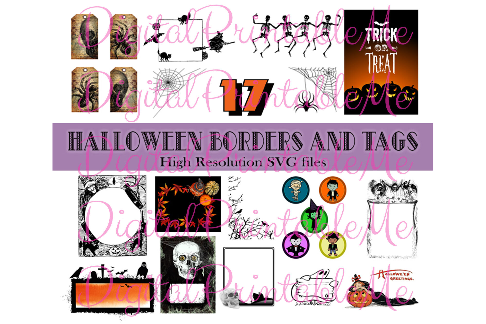 Halloween Clip Art Frames And Tags Set Border 17 Images Pack Insta By Digitalprintableme Thehungryjpeg Com