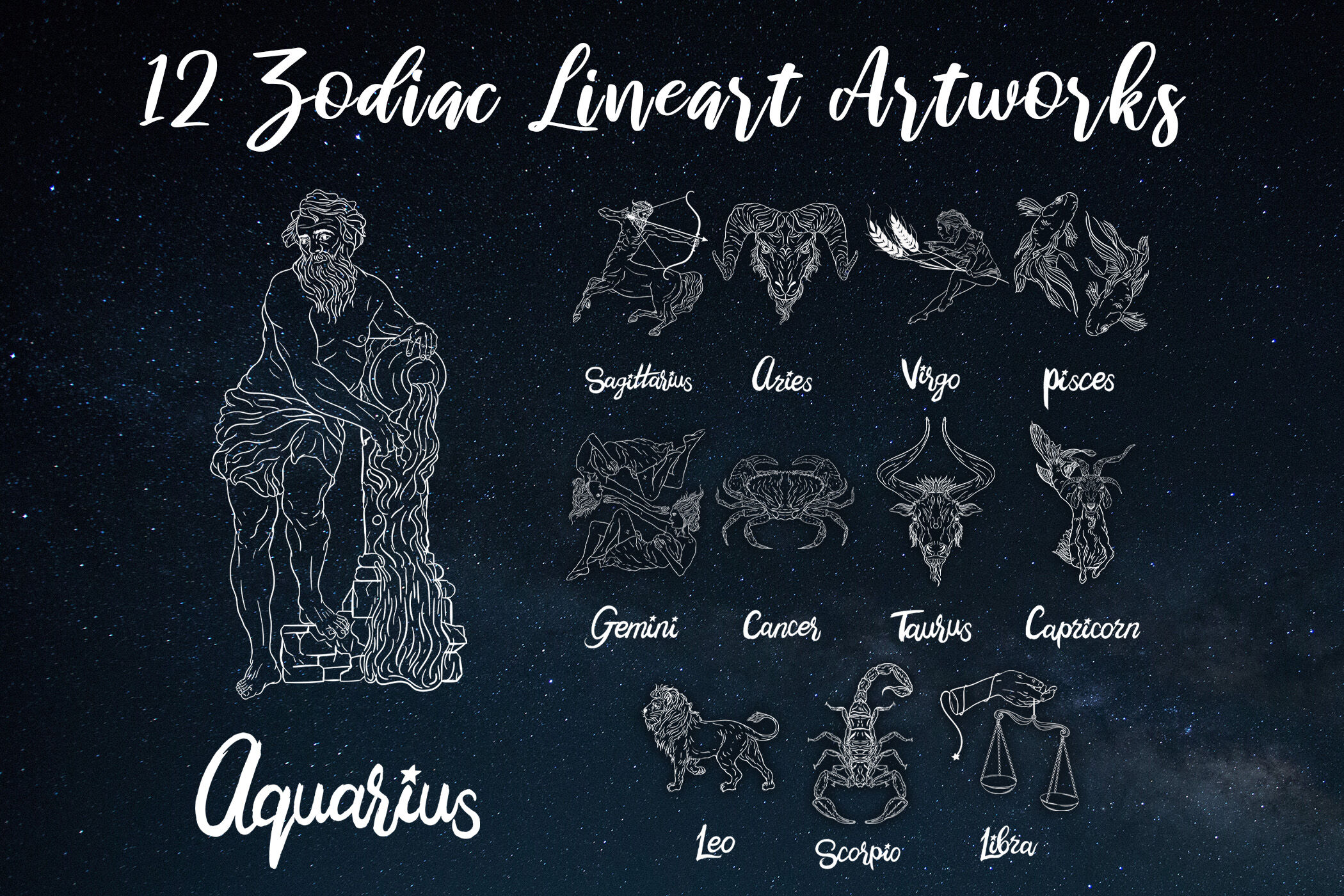 Download Ultimate Astrology Zodiac Bundle! SVG, PNG, Star Font, 120 ...