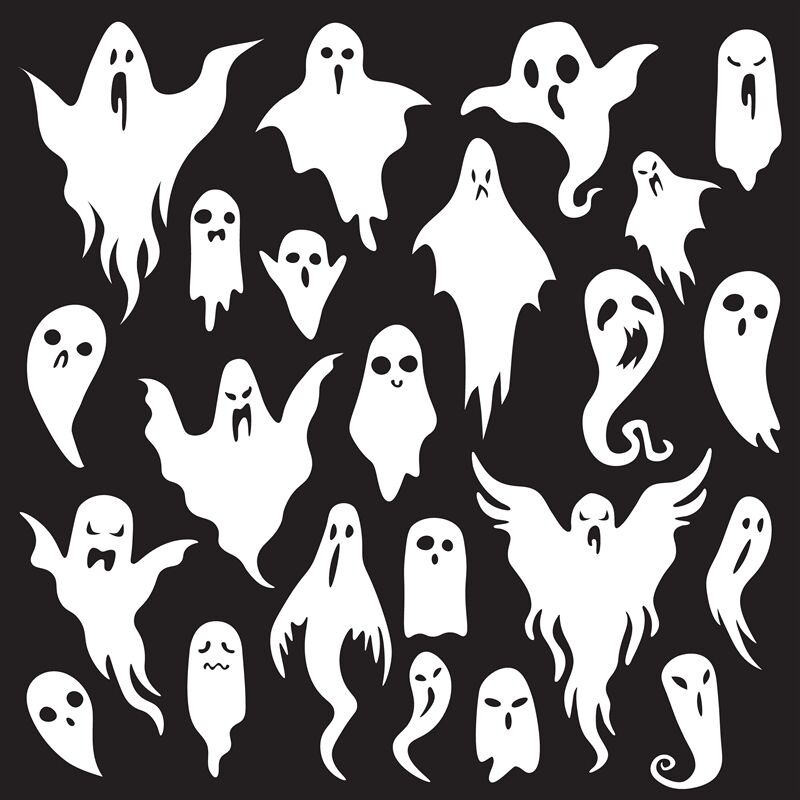 Halloween ghosts. Ghostly monster with Boo scary face. Spooky ghost fl ...