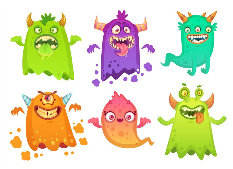 Cartoon monster ghost. Angry scary monsters mascot characters, goofy a ...