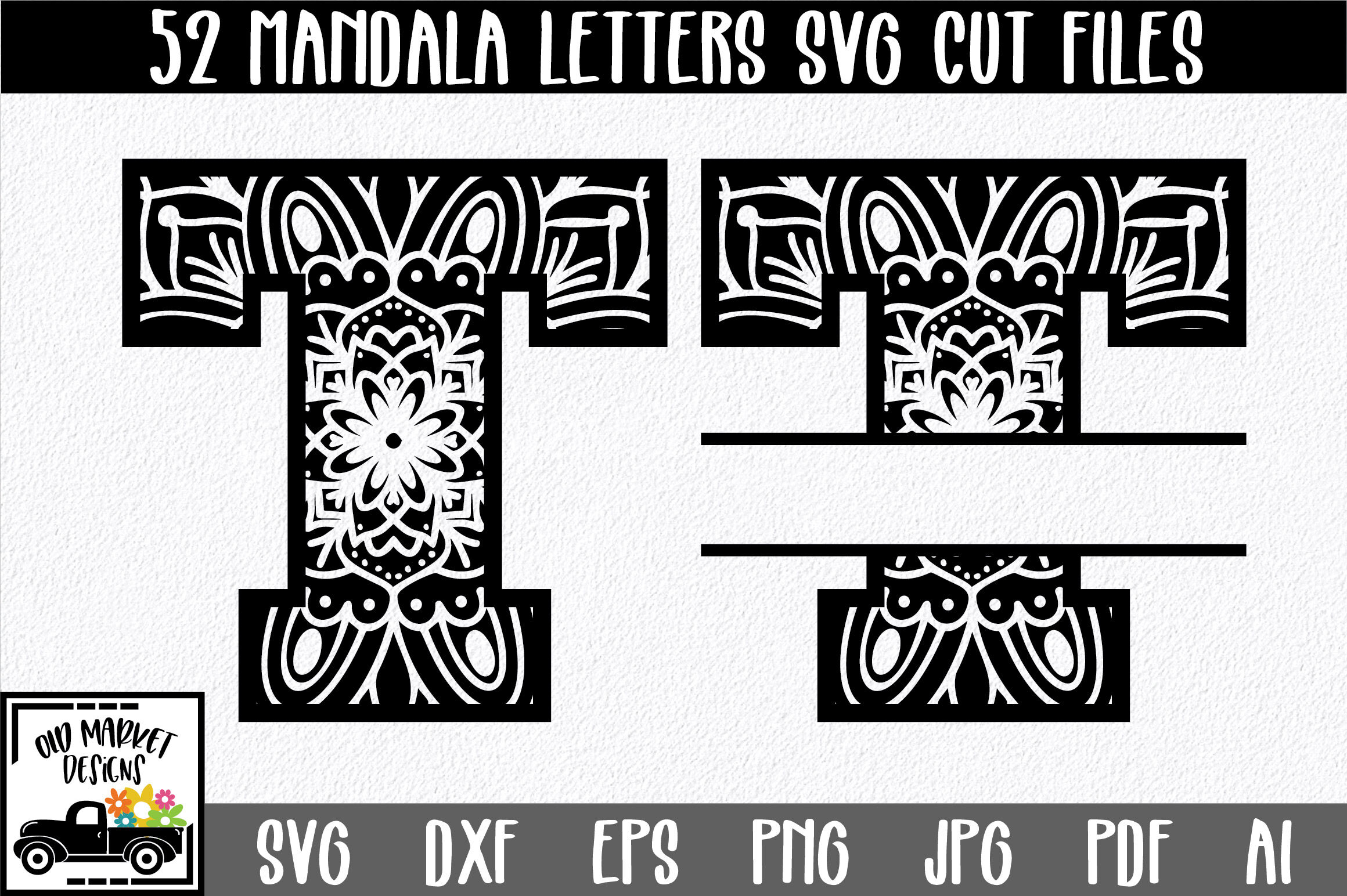 Mandala Monogram Svg Cut File Bundle Includes Regular And Split Lett By Shannon Keyser Thehungryjpeg Com