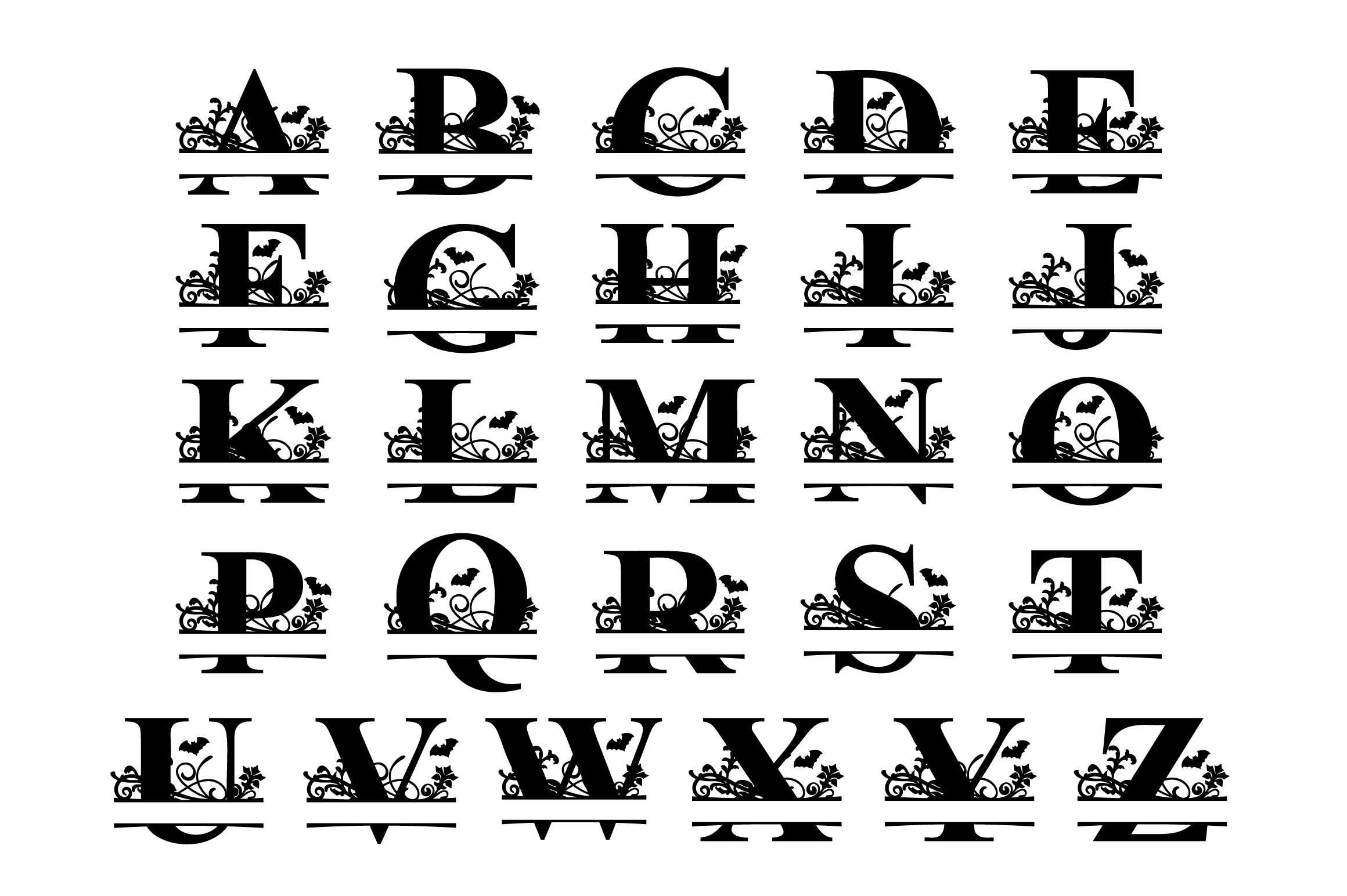 Split Letters A- Z - 26 Split monogram SVG files with banners - So