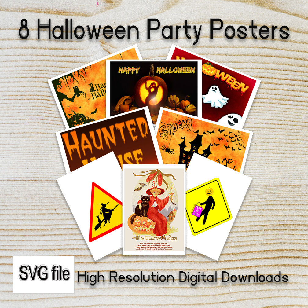 Download Cute Halloween Poster Pack of 8 Sign decoration gift SVG ...
