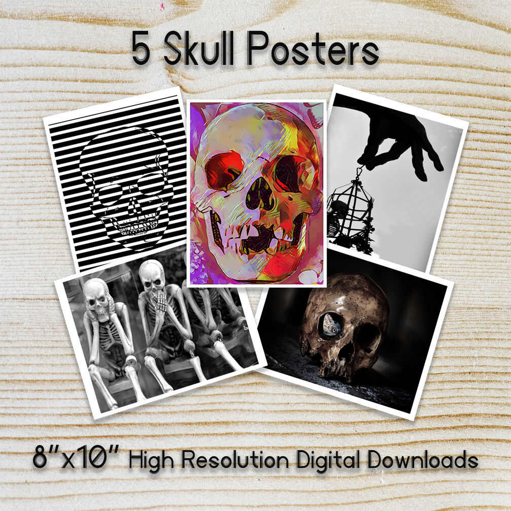Skull Poster Pack Of 5 Halloween Sign Skeleton Decoration Gift 8 X By Digitalprintableme Thehungryjpeg Com