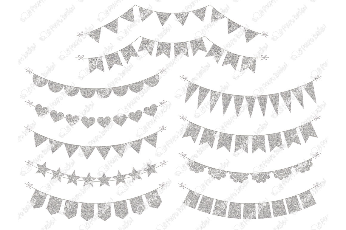 Udgående tæerne klinge Silver Glitter Bunting Banners clipart By Polpo Design | TheHungryJPEG