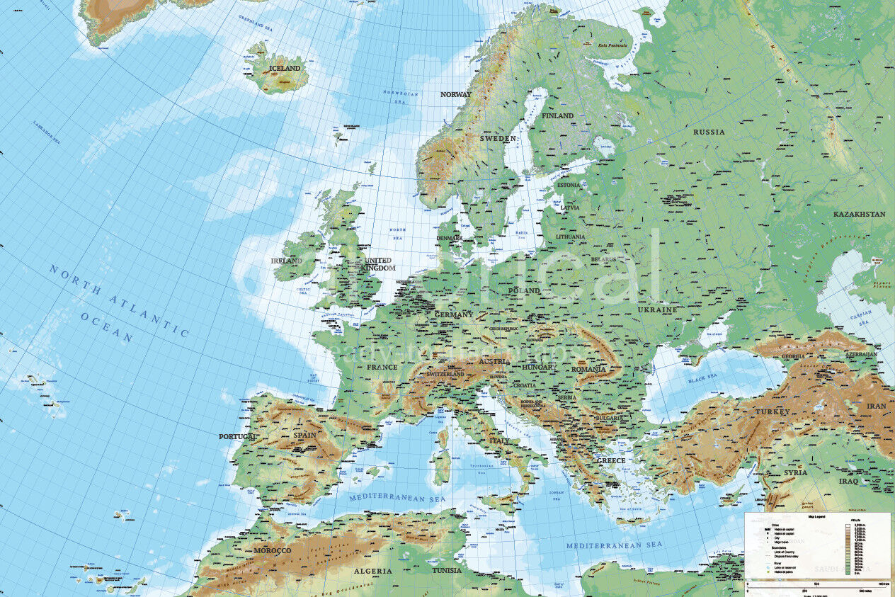 Shaded Relief Map Of Europe By Cartorical Thehungryjpeg