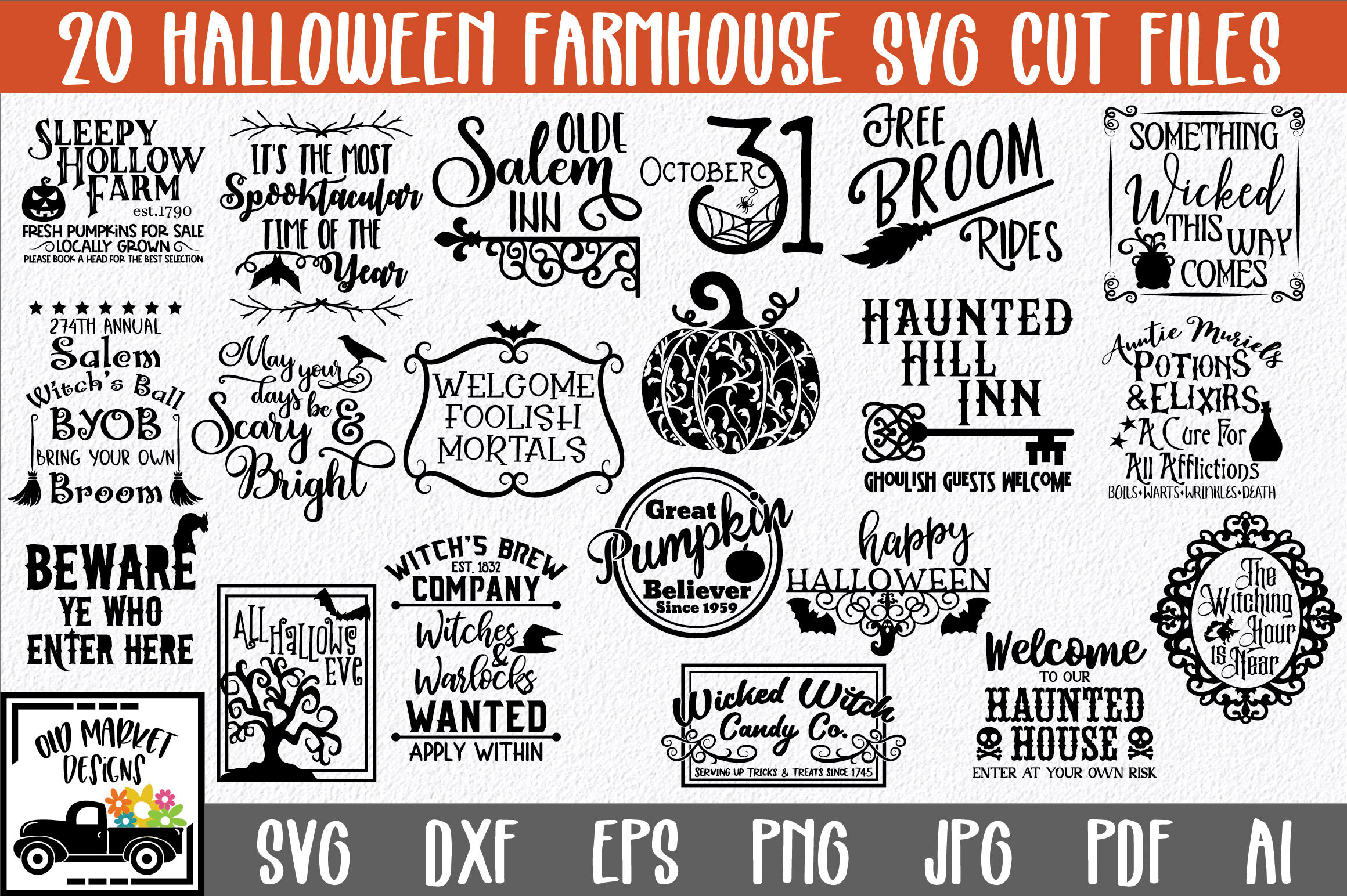 Farmhouse Halloween Svg Bundle With 20 Svg Cut Files By Shannon Keyser Thehungryjpeg Com