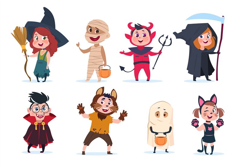 Halloween Kids Cartoon Children In Halloween Costumes Funny Girls An By Microvector Thehungryjpeg Com