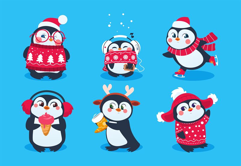 Christmas penguin. Funny snow animals, cute baby penguins cartoon char By  Microvector | TheHungryJPEG