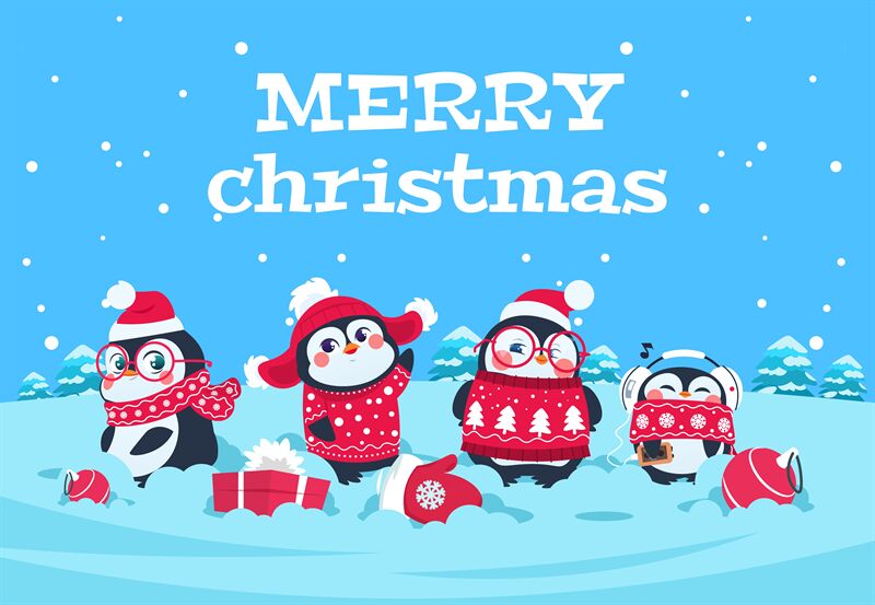 Cute cartoon penguins. Christmas baby penguin arctic characters in sno By  Microvector | TheHungryJPEG