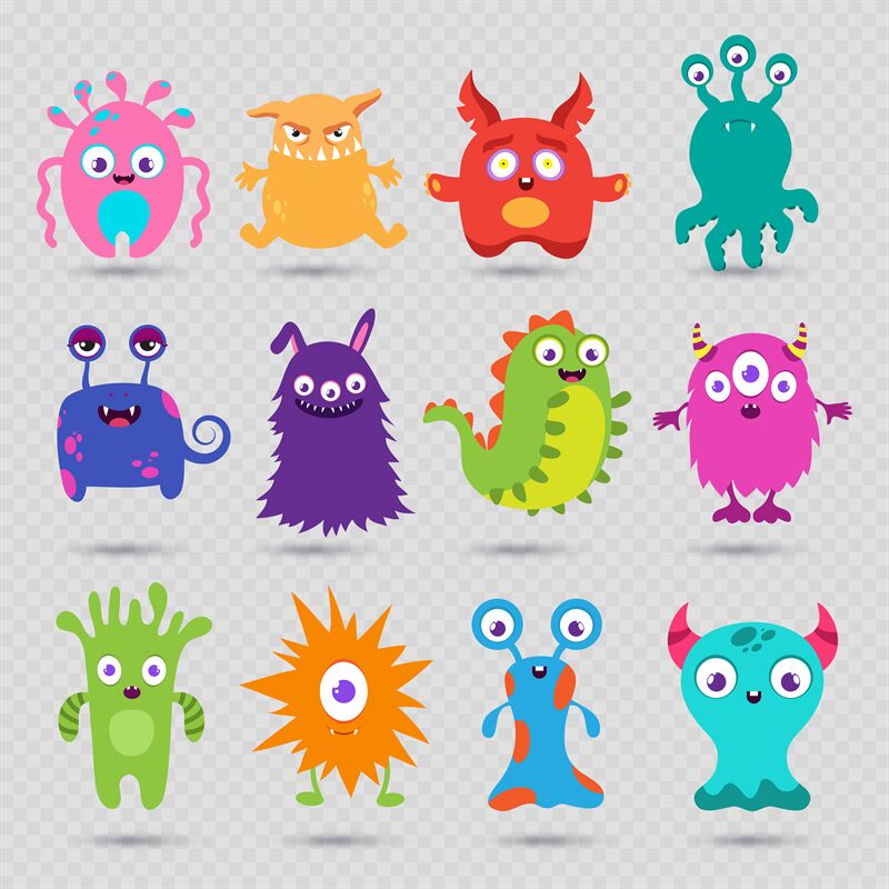 Cute cartoon baby monsters vector isolated on transparent background By ...