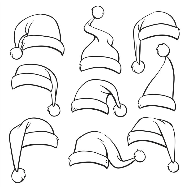 Santa hats sketch set isolated on white background By Microvector