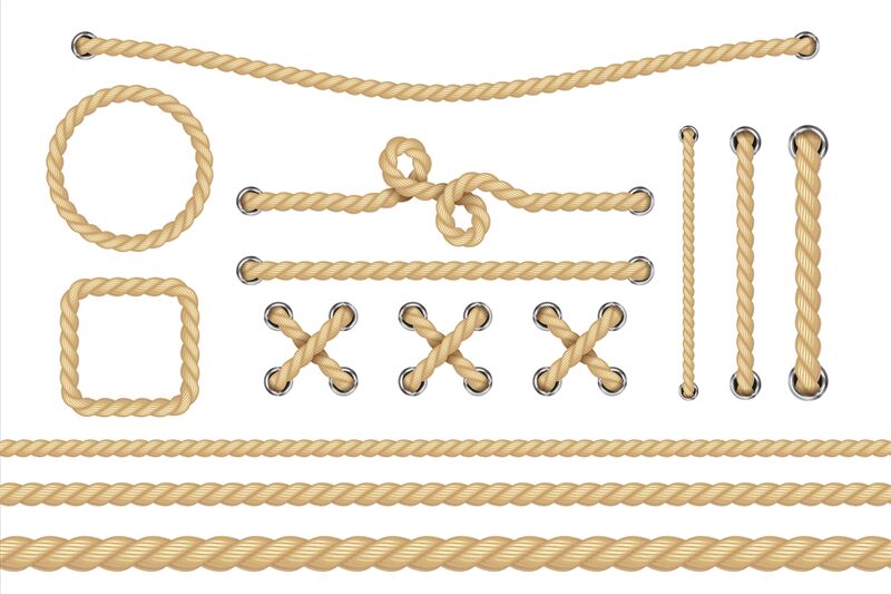 Nautical rope. Round and square rope frames, cord borders. Sailing