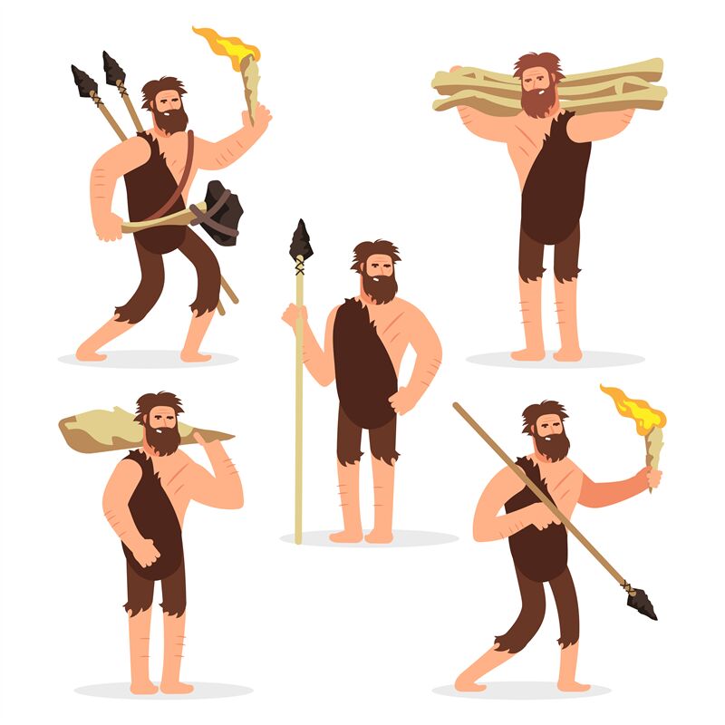Stone age primitive men cartoon character set By Microvector | TheHungryJPEG